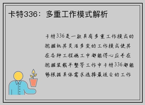 卡特336：多重工作模式解析